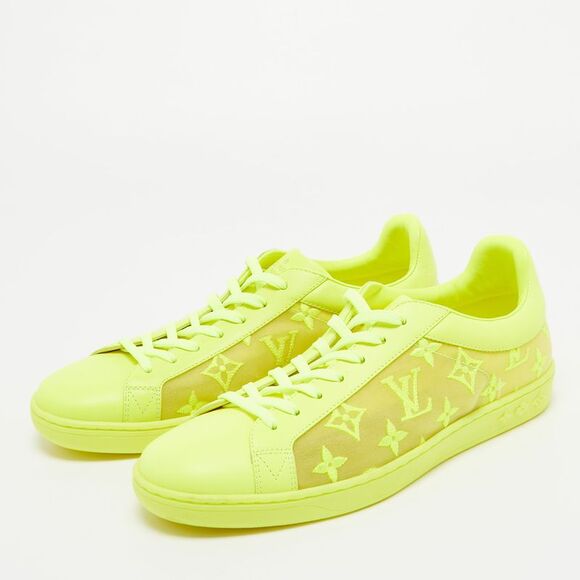 Louis Vuitton Neon Yellow Leather and Monogram Mesh Luxembourg Sneakers - Picture 2 of 4
